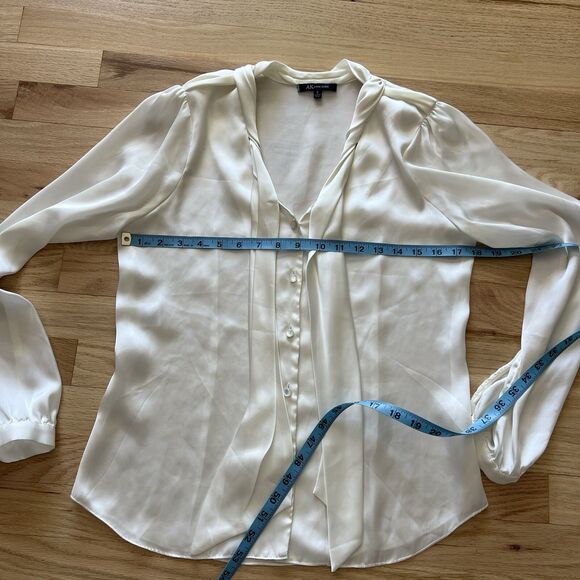 Anne Klein cream neutral Silky rolled neck Tie Blouse Size small business work - Picture 7 of 13